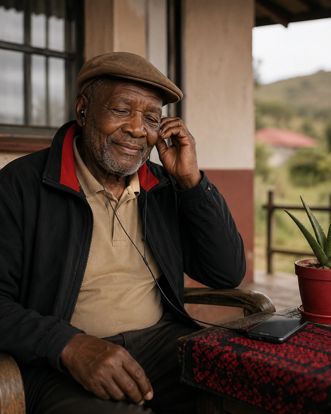 Elder Nquthu resident listening to community radio