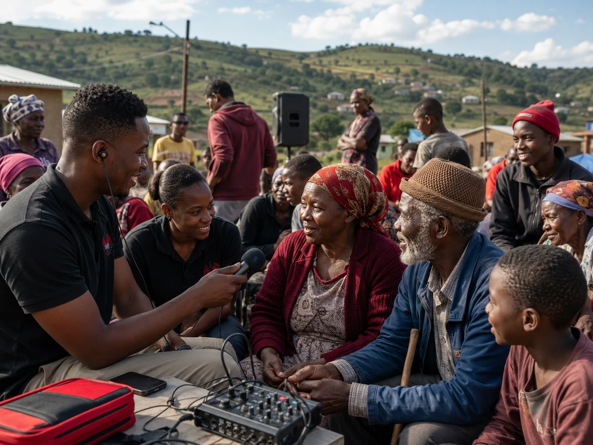 Nquthu residents connecting at a community radio outreach event