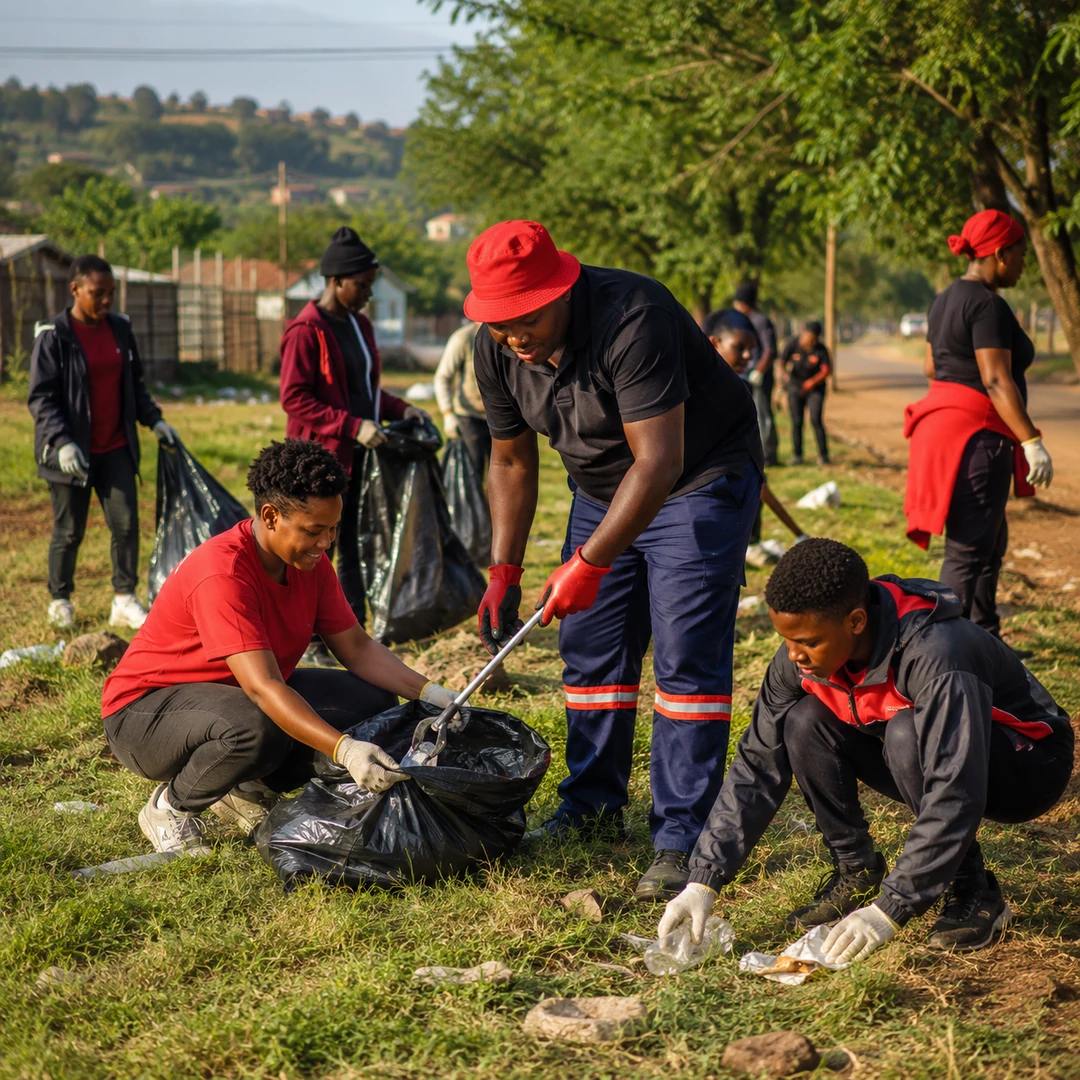 Nquthu community volunteers taking part in a local clean-up