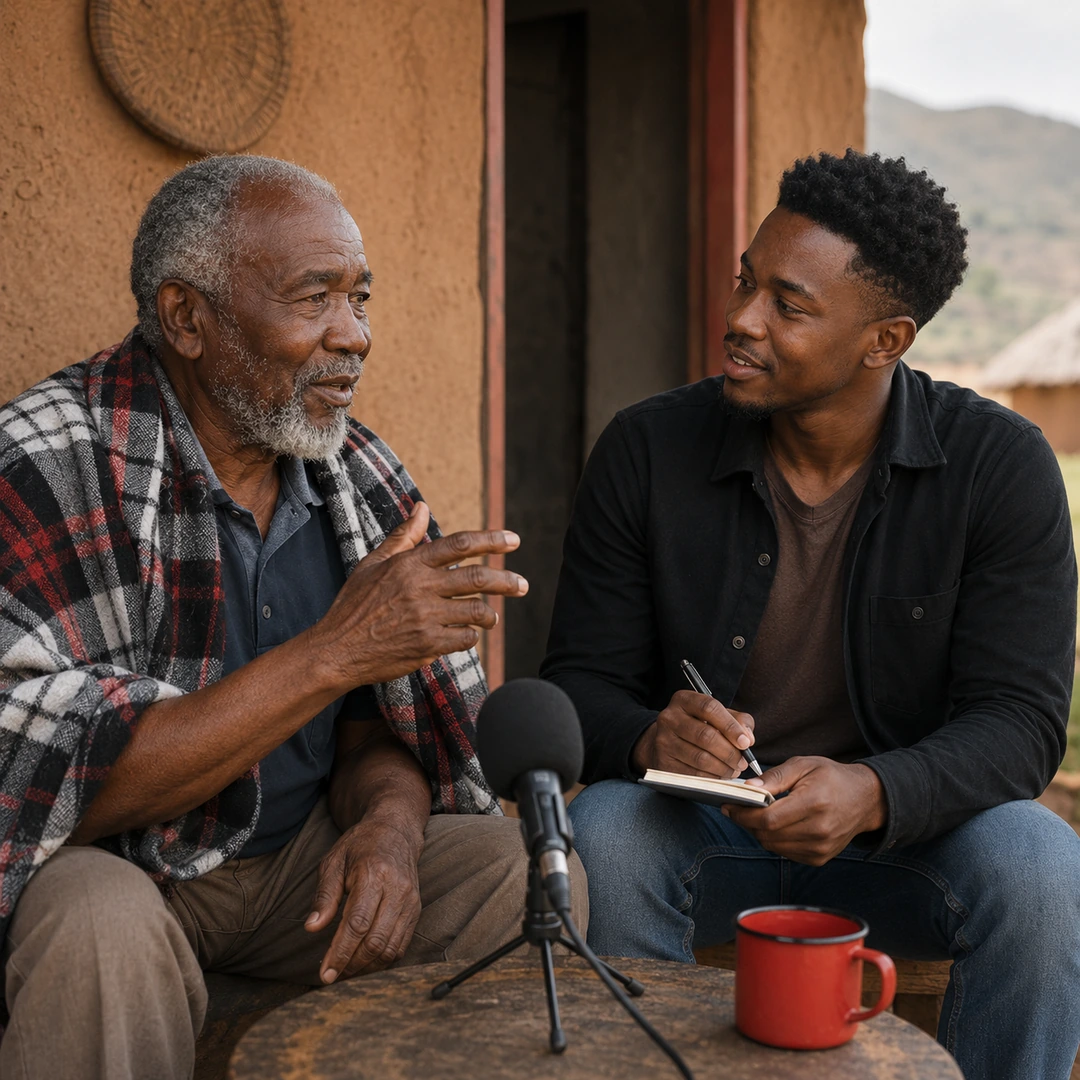 Elder sharing local stories with a younger listener