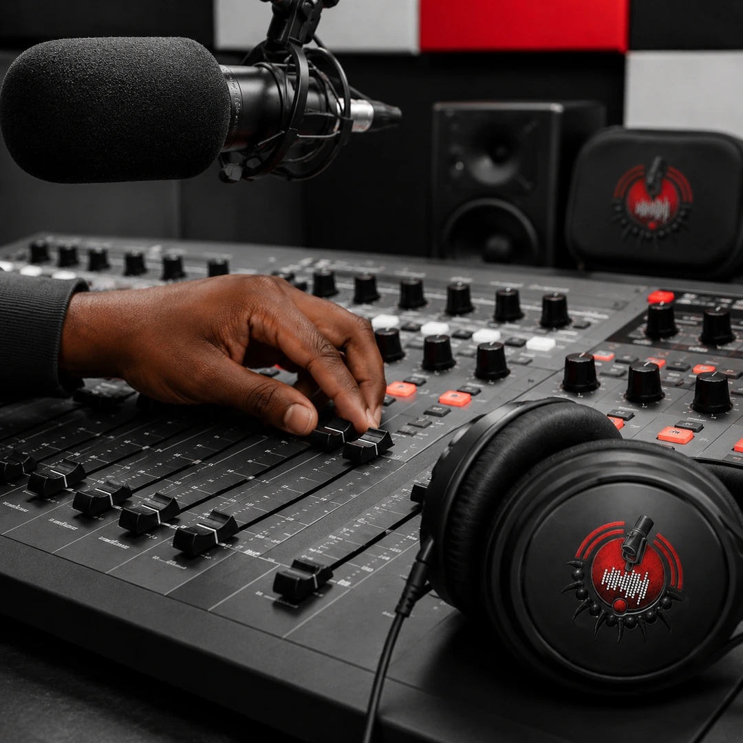 Young people learning radio production skills