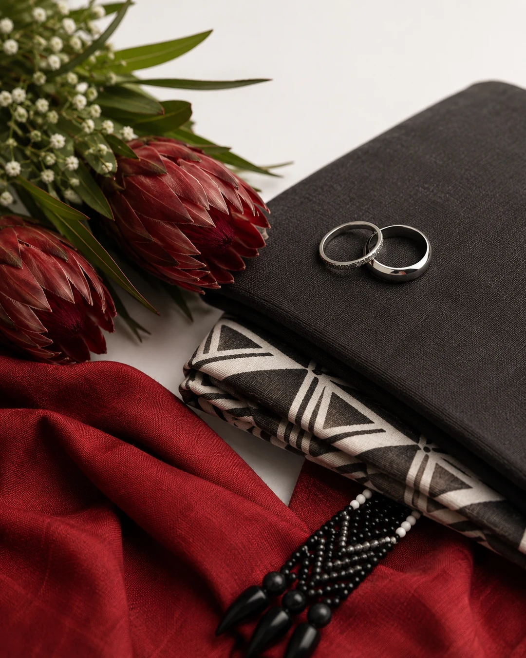 Traditional and modern wedding details representing Ezemishado