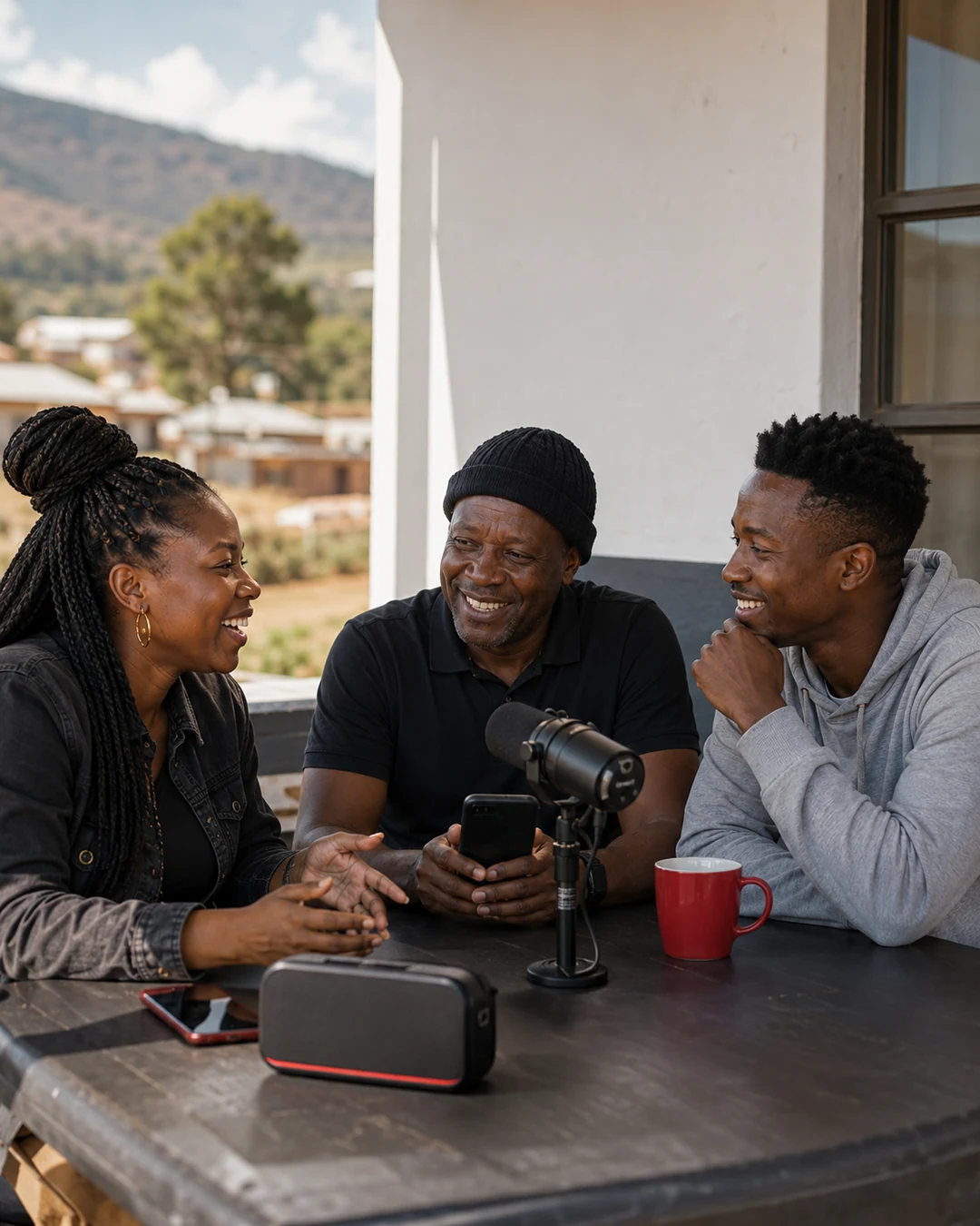 Midday community conversation and music in Nquthu